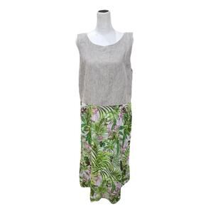 J. Jill Women's Linen Cotton‎ Blend Knee Length Dress with Pockets Tropical